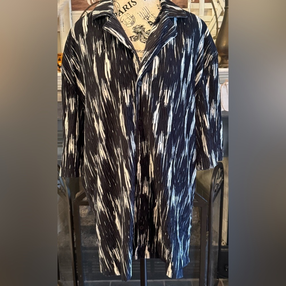 Boohoman Man Soft Button Down Shirt Geometric Shapes Black Blue White Men’s XL
